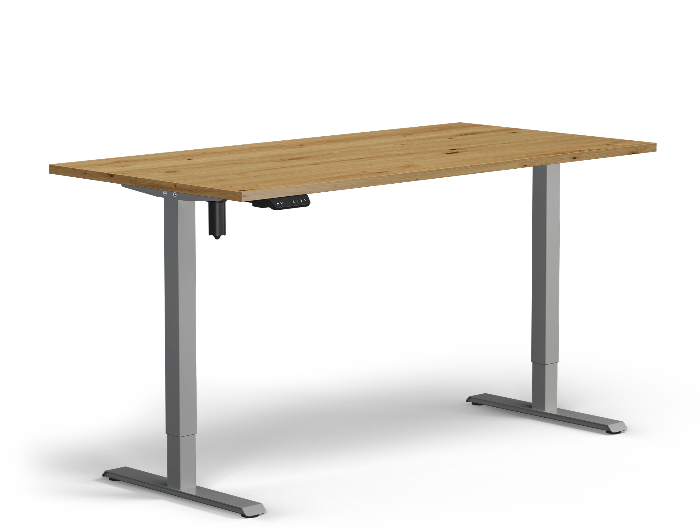 Höhenverstellbarer Schreibtisch Smart Gestell Silber Platte Eiche